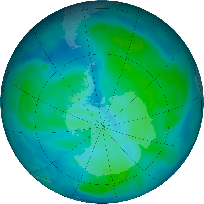Antarctic ozone map for 13 February 2014